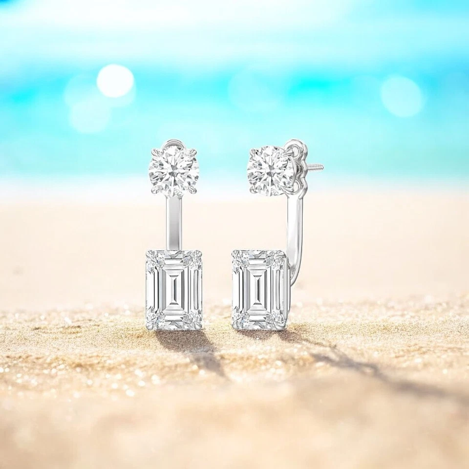 Smaragd Diamant TOI ET MOI 950 Platin Ohrstecker 3,00 ct Lab Created - Bild 1 von 4