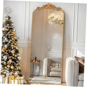Arched Full Length Mirror, 58"x18" Floor Mirror Freestanding with Carved Metal - Picture 1 of 7
