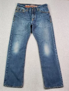 Maison Bibliotheque Jeans Mens 36x34 Blue Straight Leg Distressed Denim USA - Picture 1 of 19