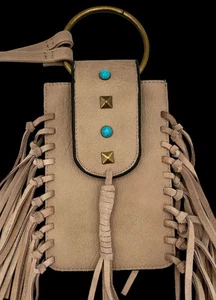 Fringe Crossbody Western Purse Studded Boho Turquoise Mudd Brand Tan Festival - Picture 1 of 6