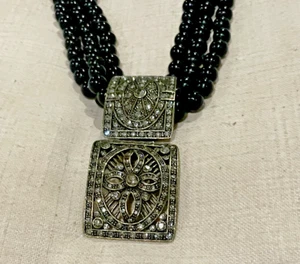 Heidi Daus Triple Strand Bead bold STATEMENT! Gold Crystal Necklace - Picture 1 of 8