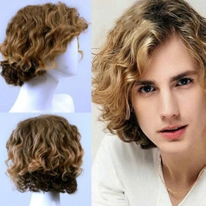 Peluca rizada corta sintética para hombres cosplay hermosa pelucas completas de cabello natural flequillo largo - Imagen 1 de 7