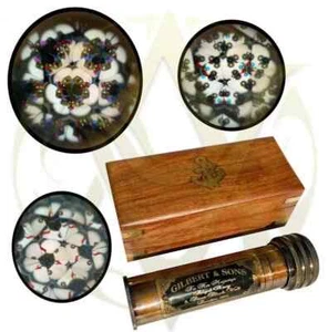 Messing Kaleidoskop mit Holzbox Vintage Antik Geschenke für Kinder/Junge/Mädchen/Sohn - Bild 1 von 6