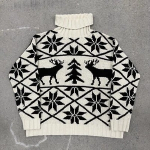 Suéter Vintage Ralph Lauren Ciervo Tejido a Mano Cuello Alto Talla Mediana - Imagen 1 de 5