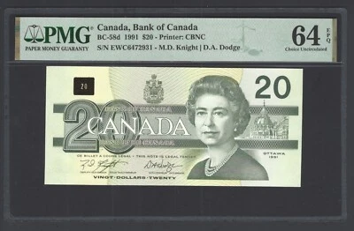 Canadá 20 dólares 1991 BC-58d sin circular grado 64 Foto 1 de 2