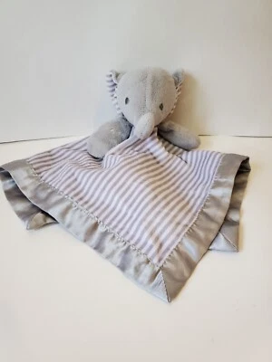 "Manta de seguridad Circo Elephant Lovey gris blanco rayas 12"" chupete satinado" Foto 1 de 4