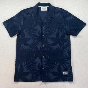 SCOTCH & SODA Polo Shirt Men's S Blue Floral Textured Short Sleeve Cotton Blend - Picture 1 of 20