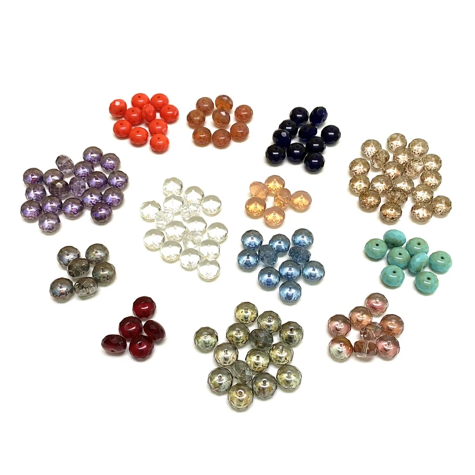Contas Rondelle de vidro tcheco 138-9x14mm 13 cores excelente estado não usado - Imagem 1 de 4
