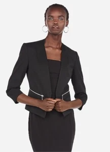 NWT - Professional Blazer Express No Collar Zipper Pockets size 2 Black Jacket - Picture 1 of 7