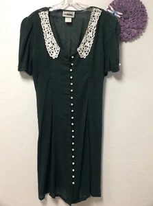 City Lights Womens Sheer Shirt Dress Size 12 Green Lace Collar Laces in Back 160 - Picture 1 of 7