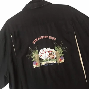 Nat Nast 100% Silk Embroidered Shirt Black Straight 5 Cigars Cards Men’s Sz L - Picture 1 of 8
