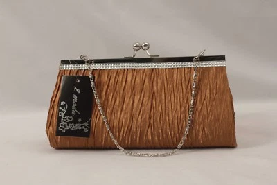 Satin Evening Bag Rhinestones Purse Clutch Formal Prom Wedding Optional Chain - Image 1 of 4