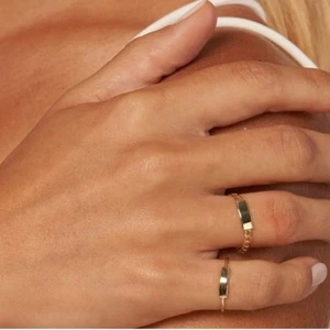 14K Solid Real Gold Small ID Bar Chain Ring Size 6,7,8 Yellow - Minimalist - Picture 1 of 5