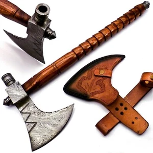 CUSTOM HANDMADE FORGED DAMASCUS STEEL HEAD HATCHET TOMAHAWK HUNTING VIKING AXE - Picture 1 of 4