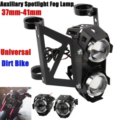 CNC Universal 41mm Dual Headlight Fog Spot light + Auxiliary Bracket Motorcycle  - Image 1 of 4