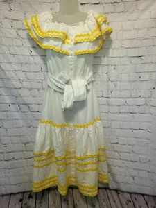 Lisa Marie Fernandez S White Linen Off Shoulder NWT Dress Pockets Yellow Trim - Picture 1 of 11
