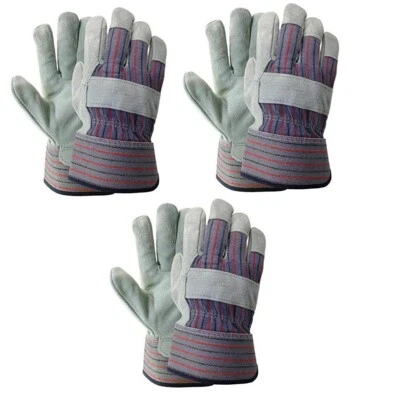 SUPPLYMARTONLINE 3 Pairs Leather Working Gloves Palm Safety Split Cowhide Welding Cuff Large