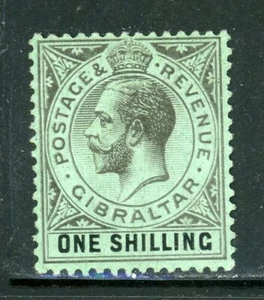 GIBRALTAR 71a SG81d MH 1924 1sh black/emerald KGV Wmk Mult Crown CA CV$33 - Picture 1 of 2