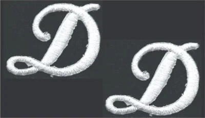 White Script Letter D Patch Embroidered Cut out Iron on (1 1/8") Lot of 2 - Image 1 of 2