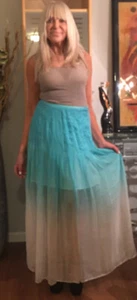 Neu mit Etikett Catherine Malandrino blau weiß Seide Maxirock Appletini Dip Dye Größe 4 225 $ - Bild 1 von 11