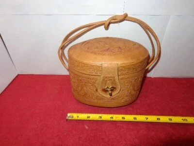 ВИНТАЖНЫЙ ручной работы кожаная сумочка - сумка с короткими ручками цветочный дизайн 7 x 5 x 4 1/2 в # L 85 - Изображение 1 из 4