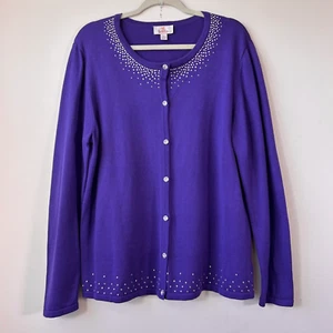 Quacker Factory Jeanne Bice Large Cardigan Large Rhinestones Holiday Long Sleeve - Picture 1 of 7