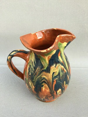 Ancien pichet pot à eau terre vernissée Savoie art populaire déco vintage   - Photo 1/3