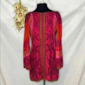 Farm Rio Ciranda Damen-Minikleid leuchtend rosa orange gemustert Größe Large neu mit Etikett - Bild 1 von 4