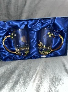 Glassyfi Glass Tea Cup Coffee Mug Enamel Rose Flower Butterfly Accents No Spoons - Picture 1 of 8