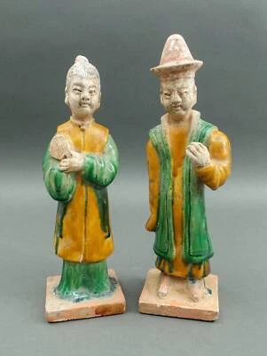 Antique Chinese Pair Tang Dynasty Sancai Glazed Pottery Figures - Image 1 of 4