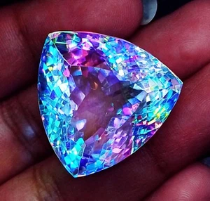 Rainbow Color Trillion Cut Mystic Quartz 67.00 CT+ Certified Loose Gemstone - Picture 1 of 8