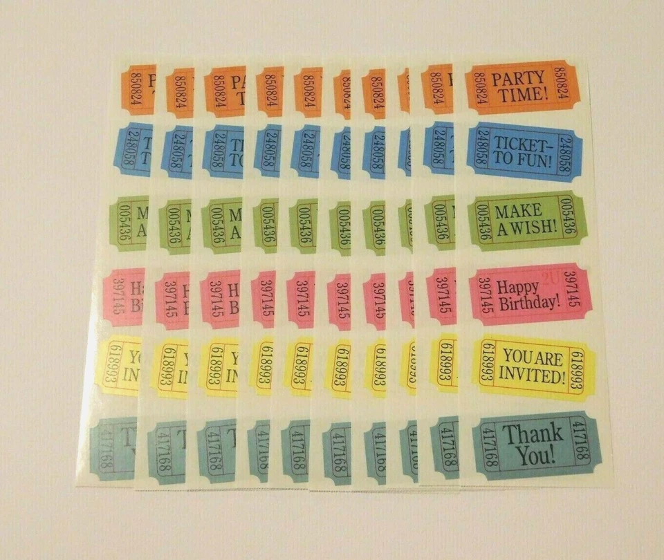 Mrs. Grossman's Lot of 10 Strips ~Party Tickets~ Birthday 2006 Stickers - Image 1 of 1