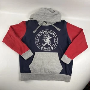 Paulies NYC Hoodie Color Block Graphic Print Spell Out Blue Red Gray Mens Sz XL - Picture 1 of 8