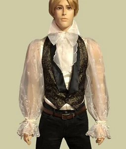 Men's Modern Fitting Satin & Embroidered Organza Victorian Men's Dressy Shirt in - Picture 1 of 4