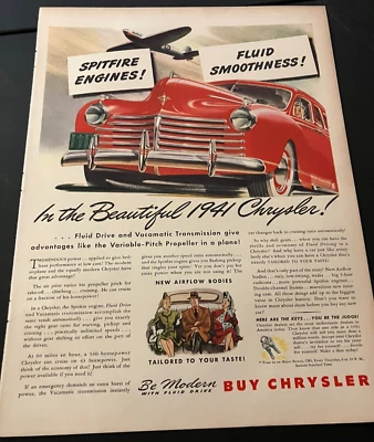 Red 1941 Chrysler "Spitfire Engines!" - Vintage Original Print Ad / Wall Art - Image 1 of 4