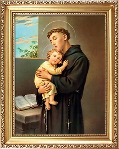 Saint Anthony & Jesus Religious Picture Frame Gold Wood 10"x12" - Catholic Gift - Picture 1 of 3