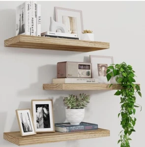 17” Floating Shelves Set Of 3 Rustic Wood Storage Solid Handmade - Picture 1 of 1