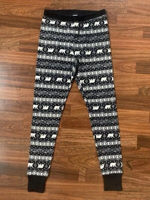 Antiguo Leggings Azul Marino Gris Blanco Marfil Tejido Térmico Invierno Copo de Nieve Oso Polar Talla S Foto 1 de 4