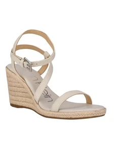 CALVIN KLEIN Womens Ivory Snake Print Betsy Wedge Leather Espadrille Shoes 11 M - Picture 1 of 11