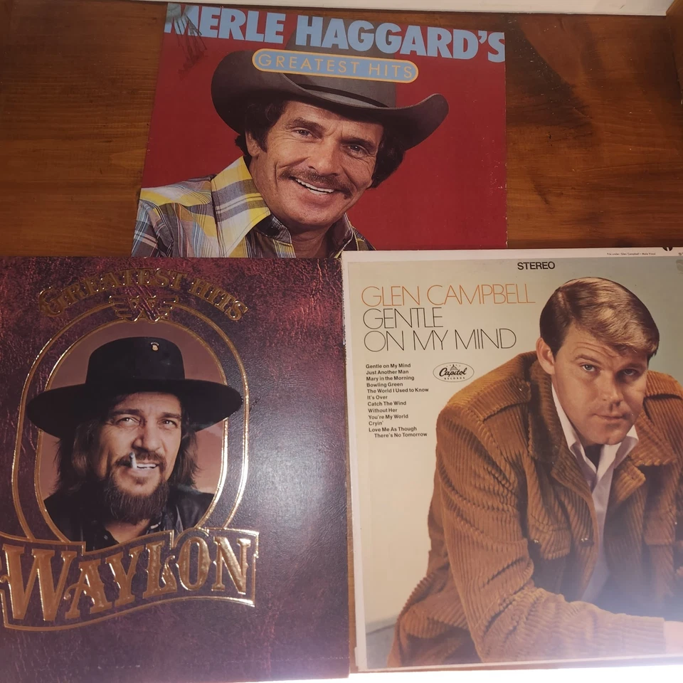 Waylon Jennings Merle Haggard Glen Campbell Vinyl record Lot Foto 1 de 4