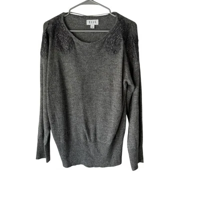 Elle Sweater Womens Large Gray Embroidered Shoulder Pullover Lightweight Casual - Image 1 of 4