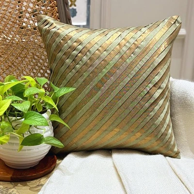 Decorative Pillow Cover Green 16"x16", Home Decor Silk - Unfolding Olive Copper - Image 1 of 4