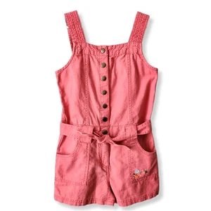 Gymboree Girl Tropical Garden Linen Blend Shorts Romper 8 Coral Sleeveless - Picture 1 of 11