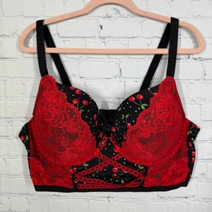 Torrid Curve Bralette Damen Gr. 44 D Spitze Kirschen Dessous romantisch feminin - Bild 1 von 15