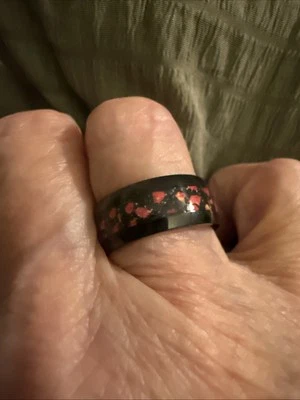 What An Awesome Black Stainless Steel Band With Red & Orange Sequins In A Size 7 - Image 1 of 4