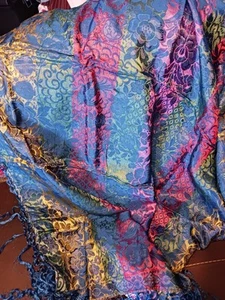 Vintage Silk Scarf 48"x48” Square multi Color Floral Print Made in Italy Fringe - Picture 1 of 7