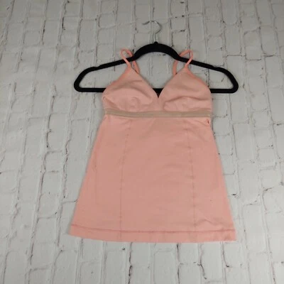 lululemon tank top women's size 4 activewear pale pink peach color built in bra  - Image 1 of 4