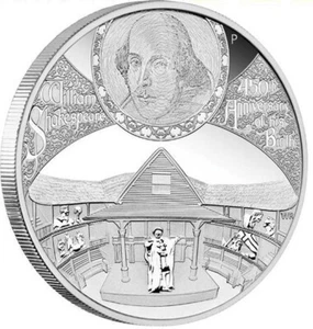 5 dólares 450 cumpleaños William Shakespeare Tuvalu 5 oz plata PP 2014 - Imagen 1 de 4