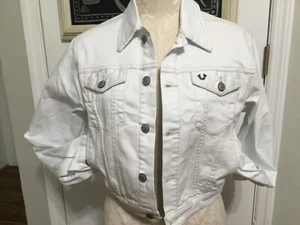 True Religion Women's Shrunken Trucker Denim Optic White Jacket Size XS $159 - Picture 1 of 7