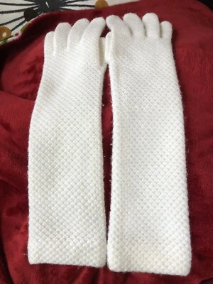 Long Gloves One Size Womens ivory knit blend vintage 14” - Image 1 of 4